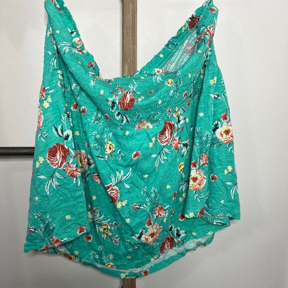 Torrid Strapless Smocked Bodice Babydoll Top Green Floral Size 4X NWT - Picture 5 of 8